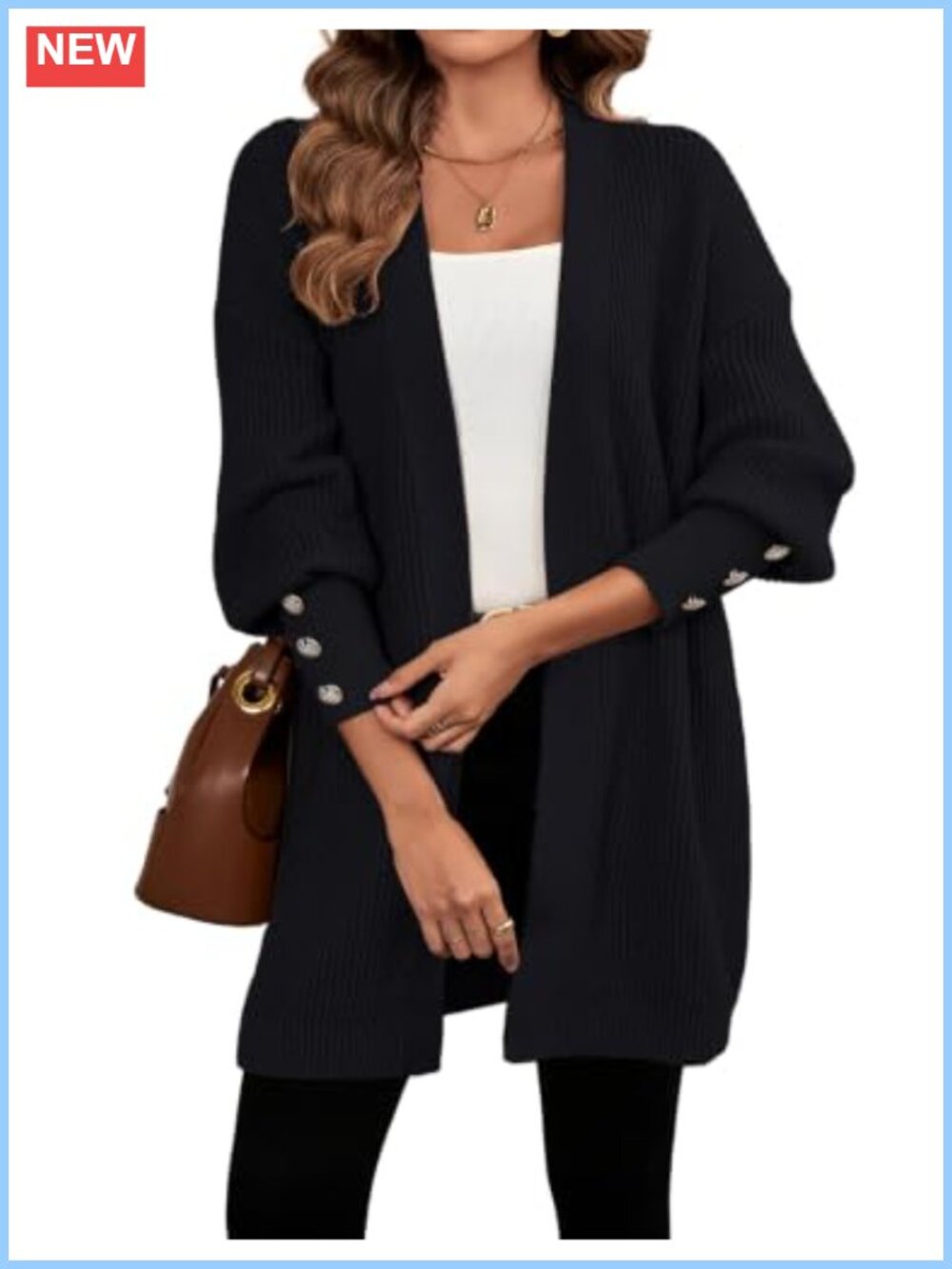Chunky Knit Lantern Sleeve Open Front Cardigan Oversized Longline Layer